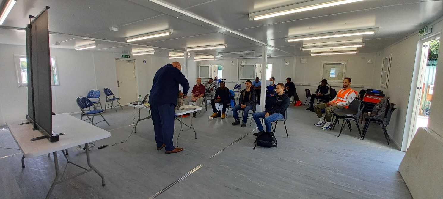 On-site trainees undertaking abrasive wheels training with Barhale, July 2021